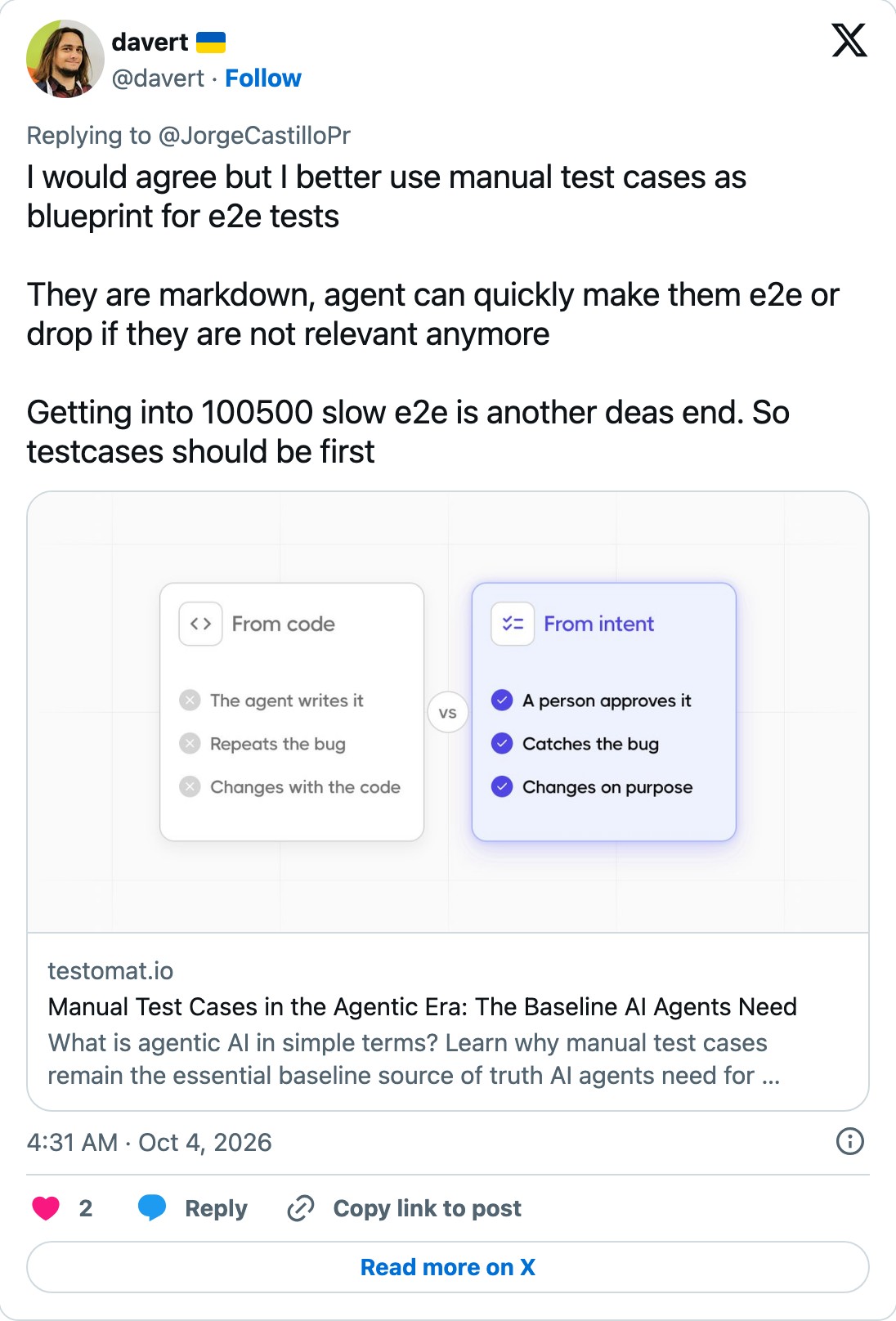 davert: use manual test cases as the blueprint for e2e tests; getting into thousands of slow e2e tests is another dead end